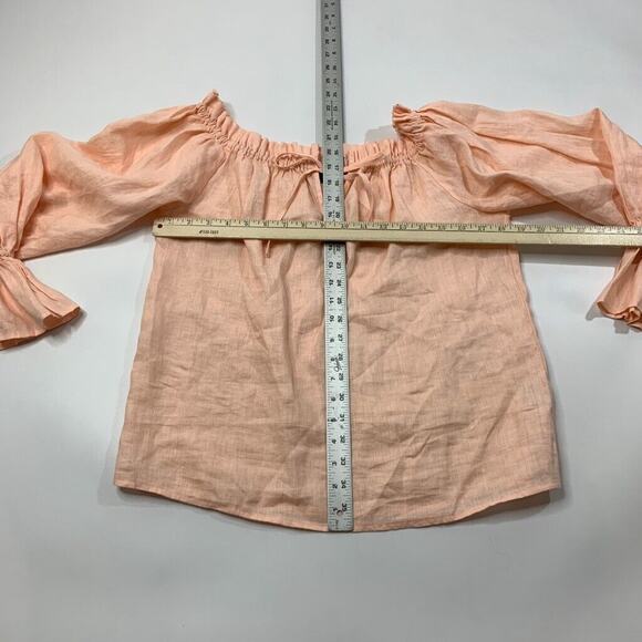 Saks Fifth Avenue Top Womens M Medium Dusty Peach Linen Off Shoulder Bell Sleeve - Picture 3 of 8